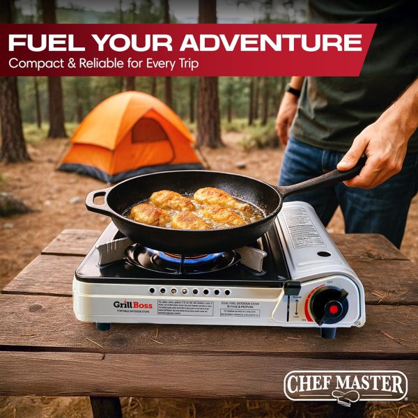 Grill Boss Dual Fuel Portable Stove, Dual Fuel Butane & Propane Stoves, 12K BTU Butane Camp Stove & Propane Portable Camping Stoves for Emergencies, Outdoor BBQ, Cooking, Hikings & Backpacking - 90057 - Image 7