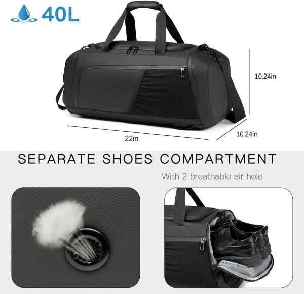 Gym bag for Men with Shoes Compartment - 40L Duffle Bag for Travel with Wet Pocket,3 in 1 Waterproof Sports Bags and Gym Backpack with Water Bottle Holder - Image 3